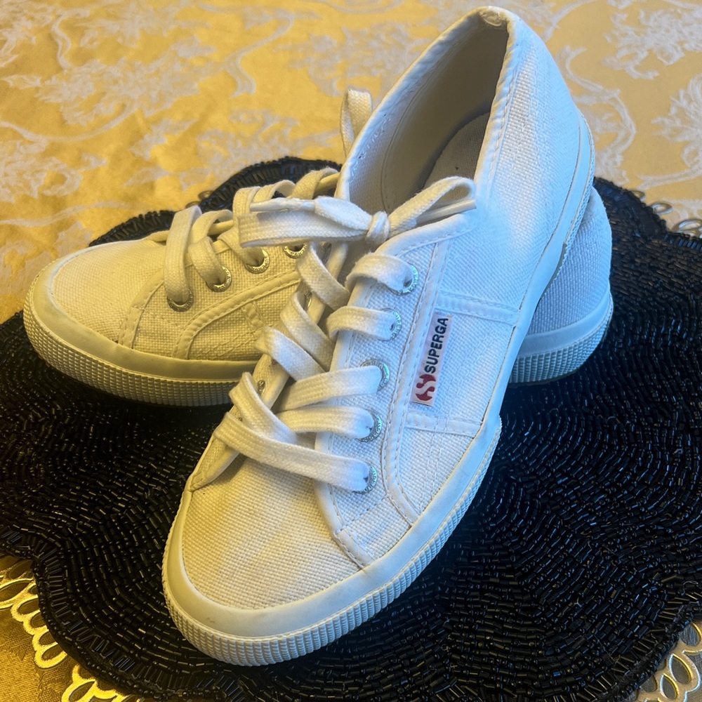 Superga White Canvas Lace-Up Sneakers - size 36
